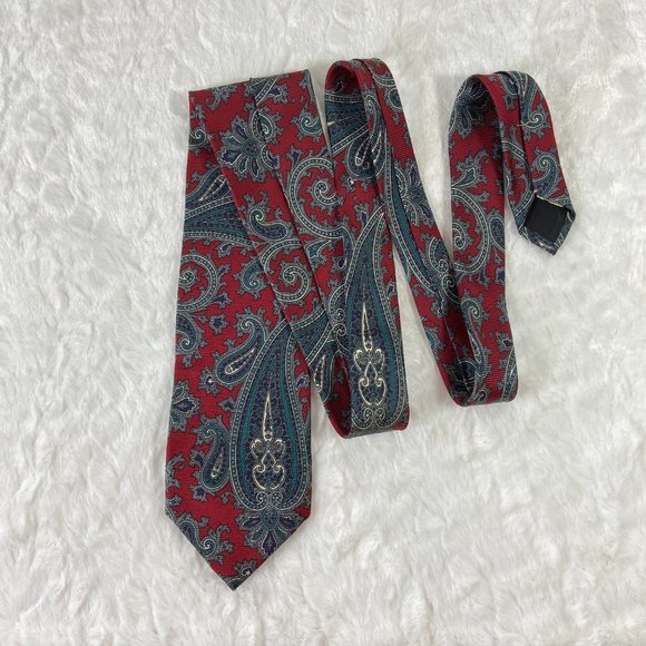 Vintage Ferrell Reed for Nordstrom Paisley Print Red Silk Made in America - Picture 1 of 5